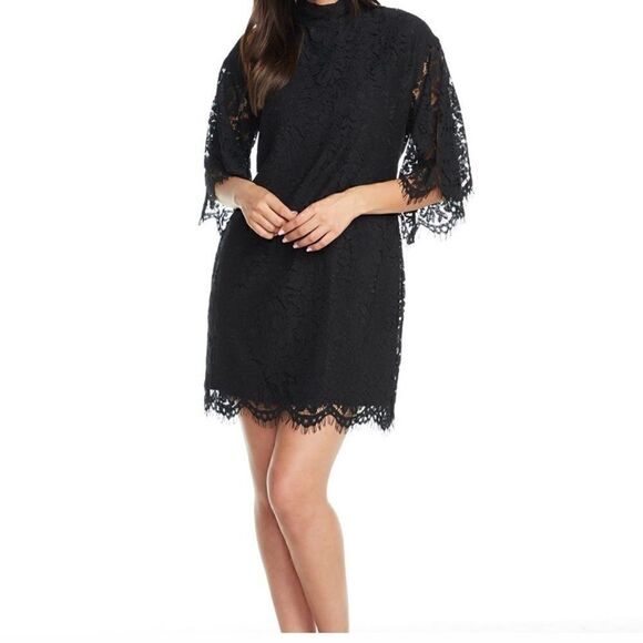 NWT Chaser Lace Mock Neck Flouncy Mini Dress Medium - Picture 7 of 7